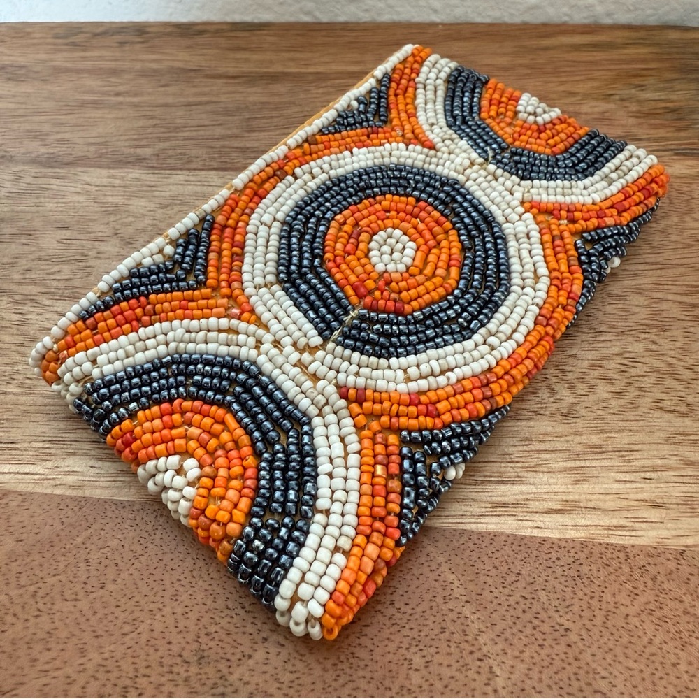 Beaded Coin Purse with Orange and Black Pattern